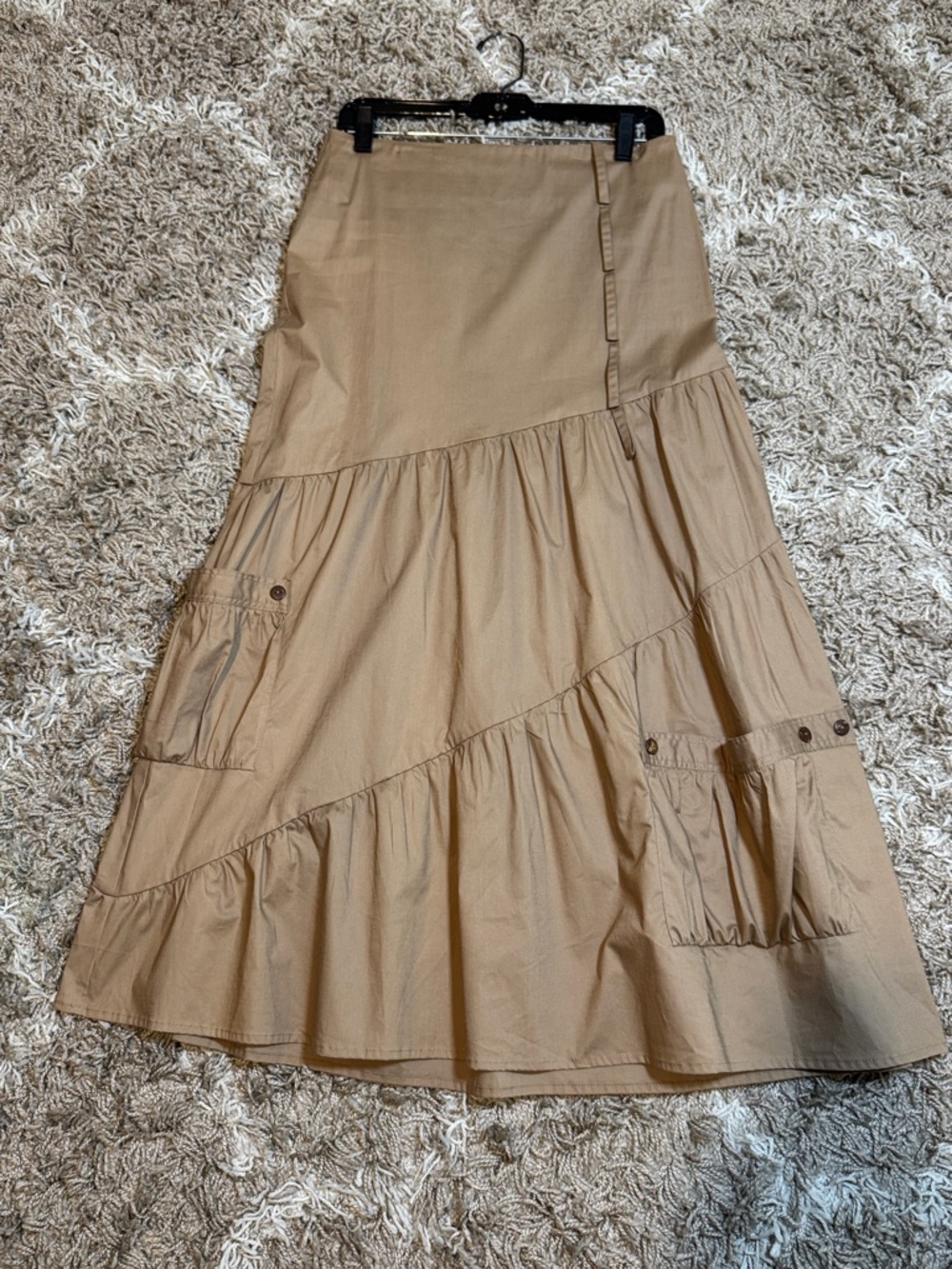 NWT De Sentino Tiered Maxi Cargo Skirt with Pockets Tan